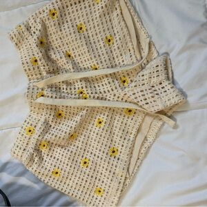 Cream Crochet Cover-Up with Yellow Floral Accents